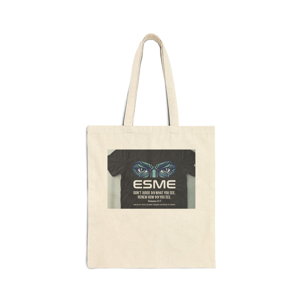 Esme Cat Eyes Tote Bag – Canvas Grocery & Book Tote with 'ESME' Graphic