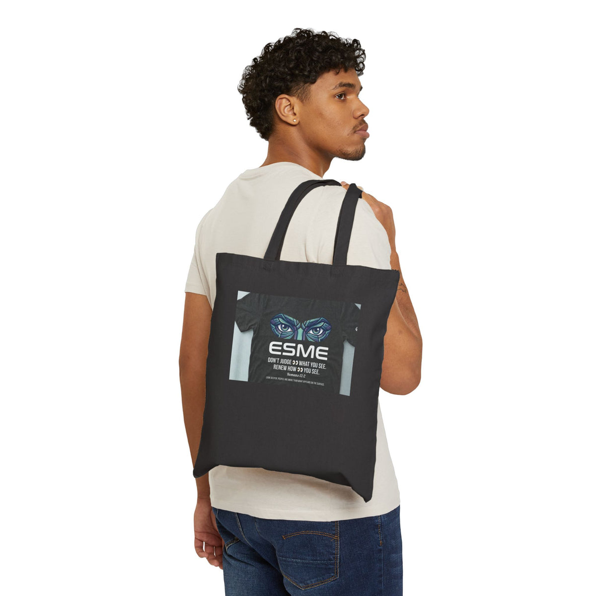 Esme Cat Eyes Tote Bag – Canvas Grocery & Book Tote with 'ESME' Graphic