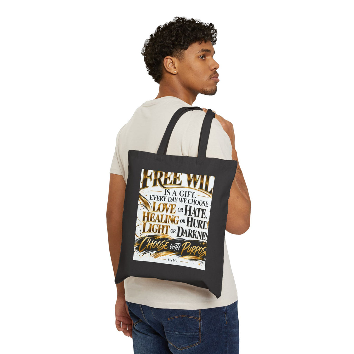 Canvas Tote Bag — “Free Will Is a Gift” Inspirational Quote Shopper