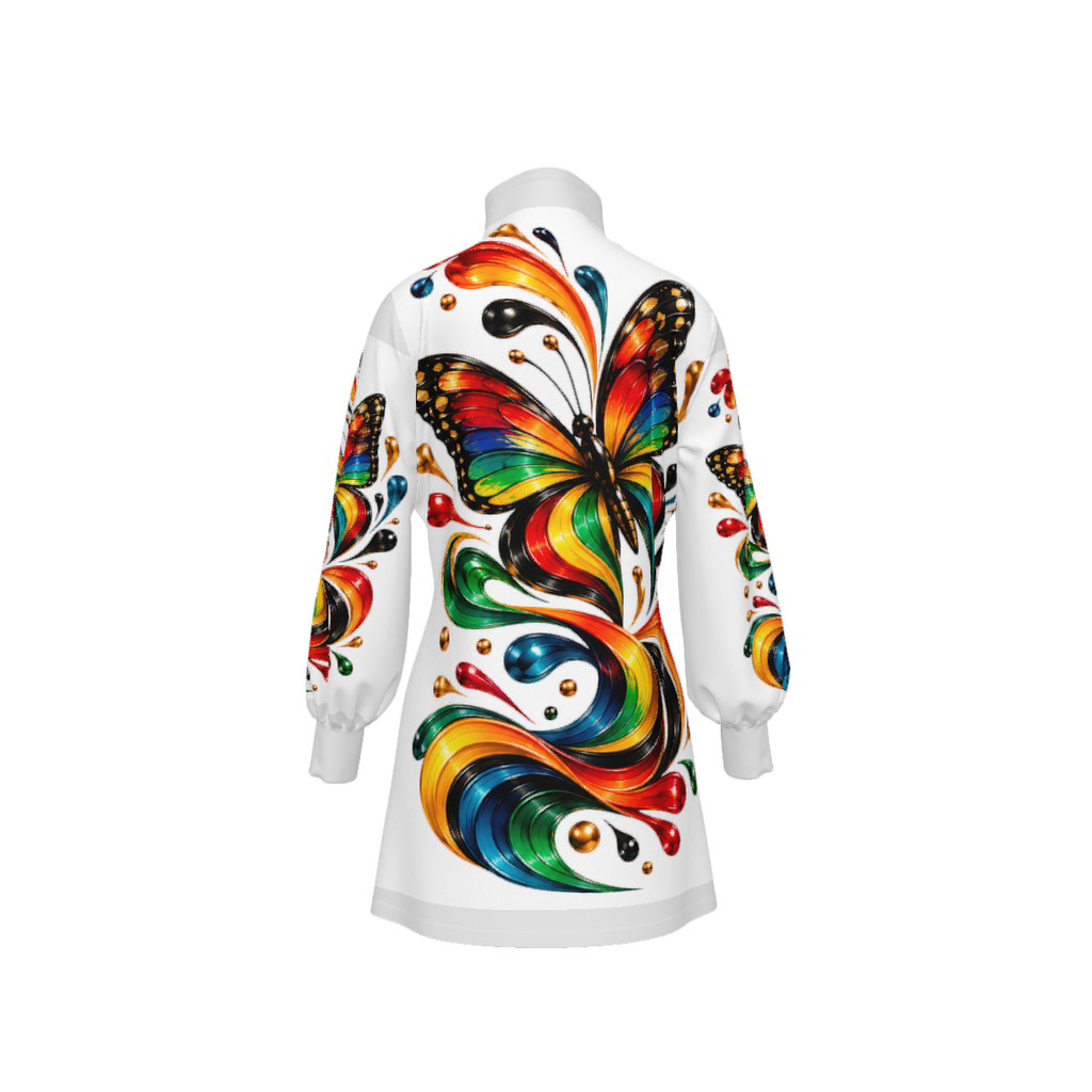 Designer Turtleneck Lantern Sleeve Dress