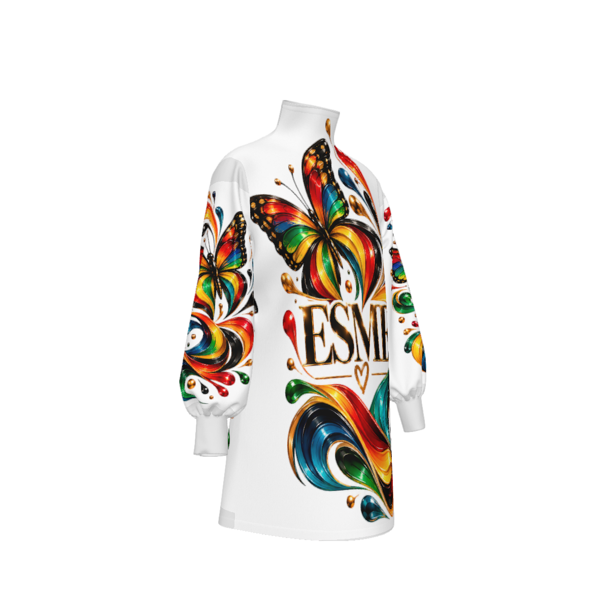 Designer Turtleneck Lantern Sleeve Dress