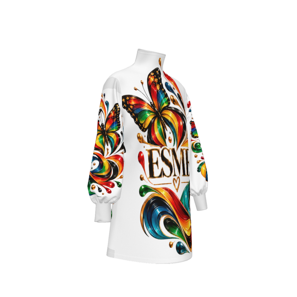 Design Turtleneck Lantern Sleeve Dress