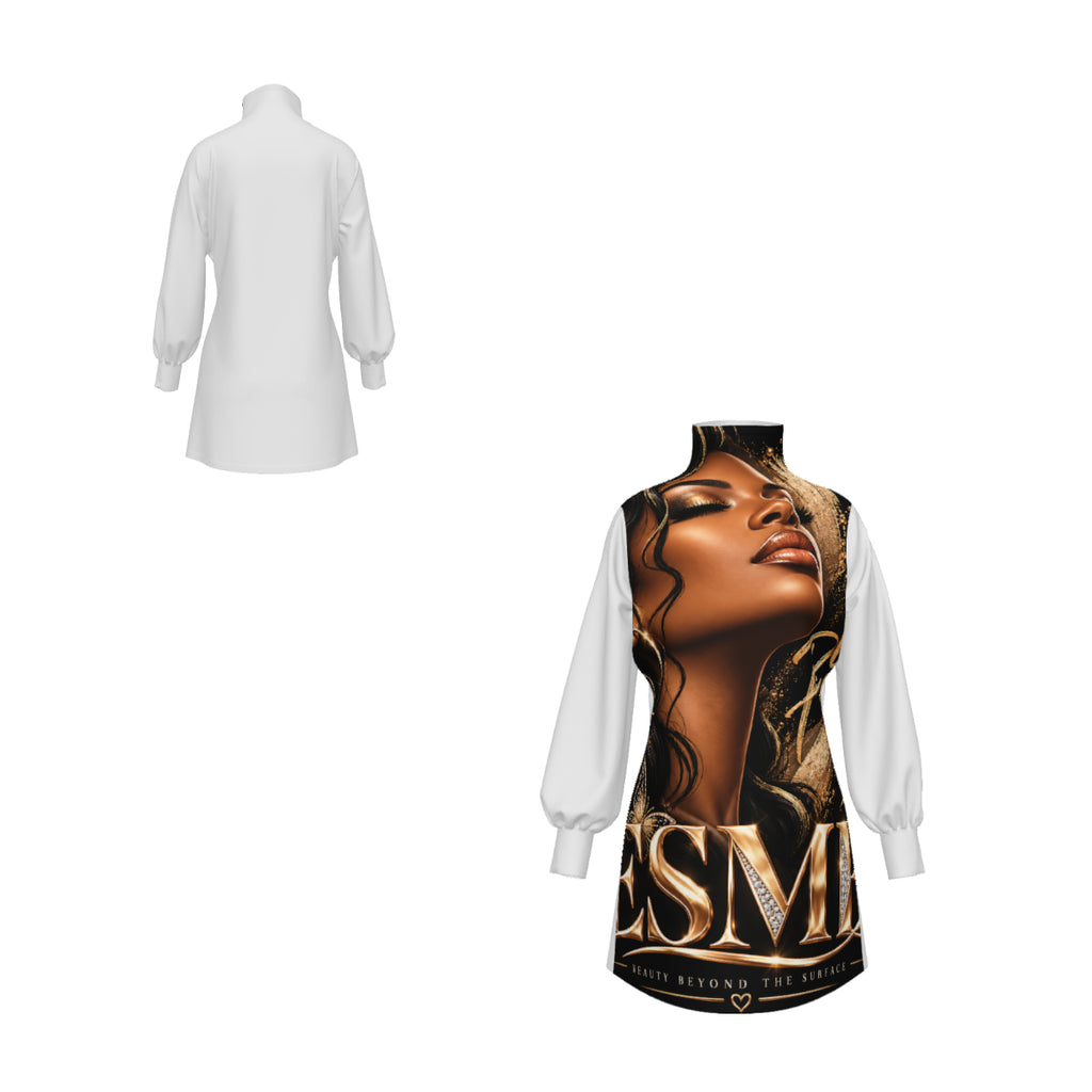 Design Turtleneck Lantern Sleeve Dress