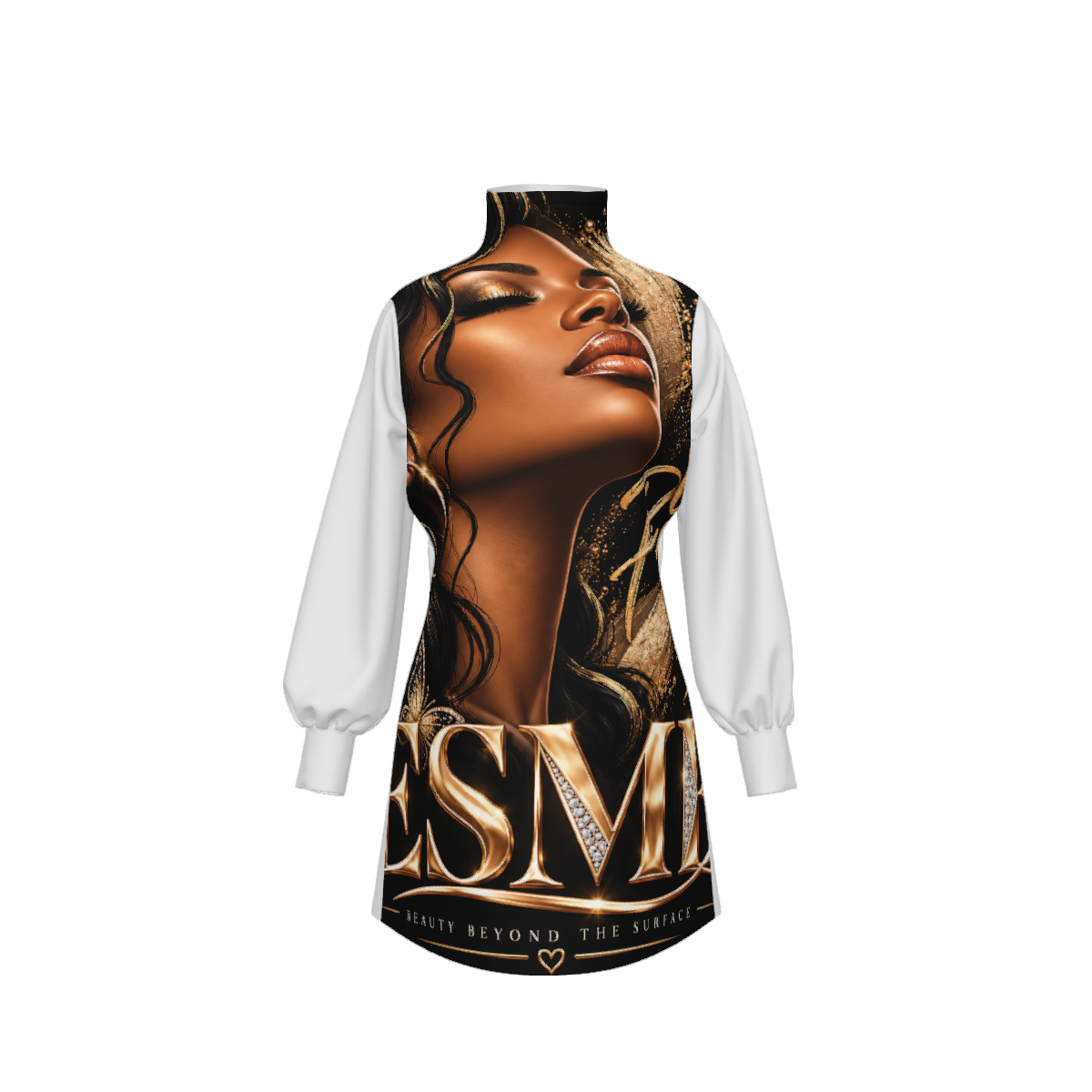Design Turtleneck Lantern Sleeve Dress