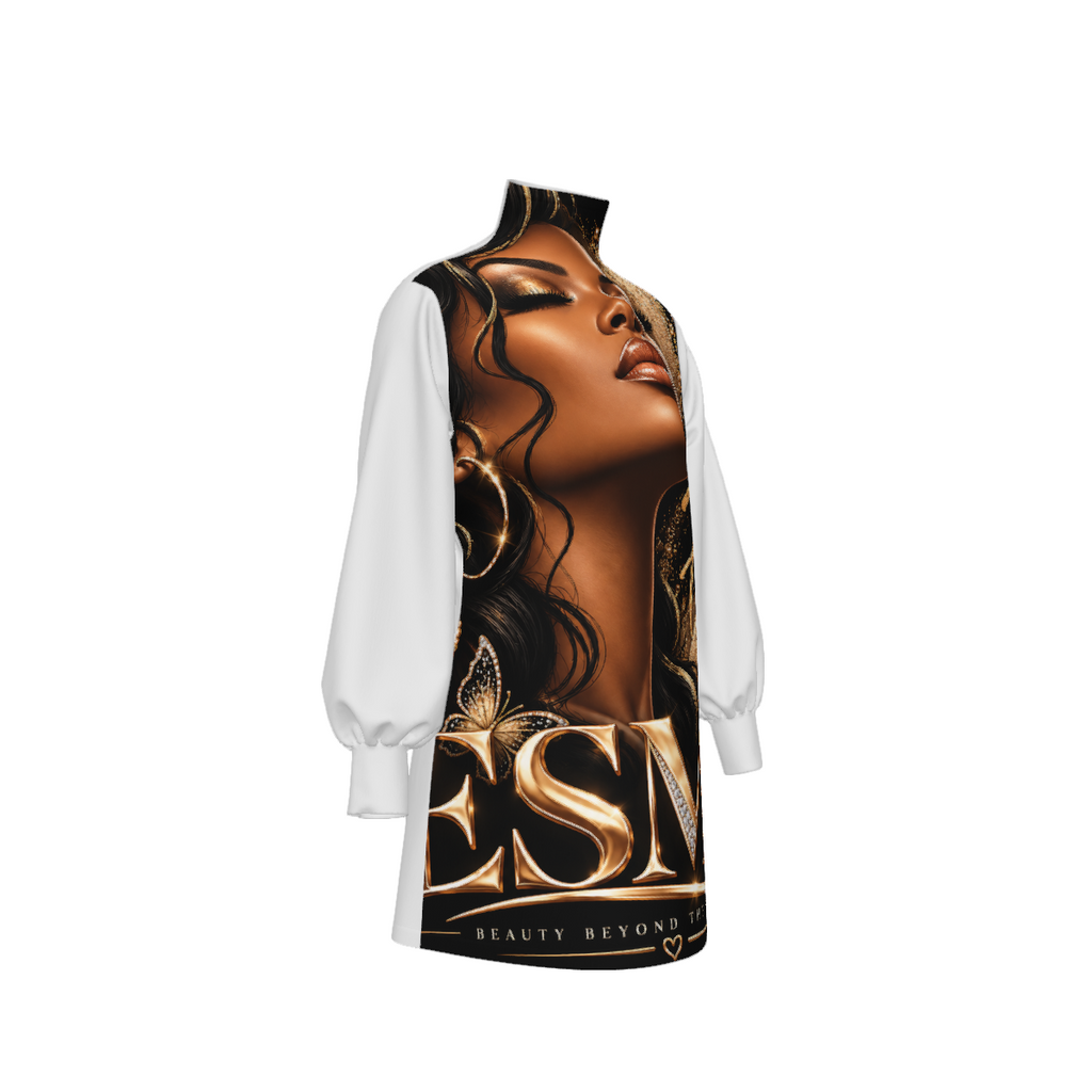 Design Turtleneck Lantern Sleeve Dress
