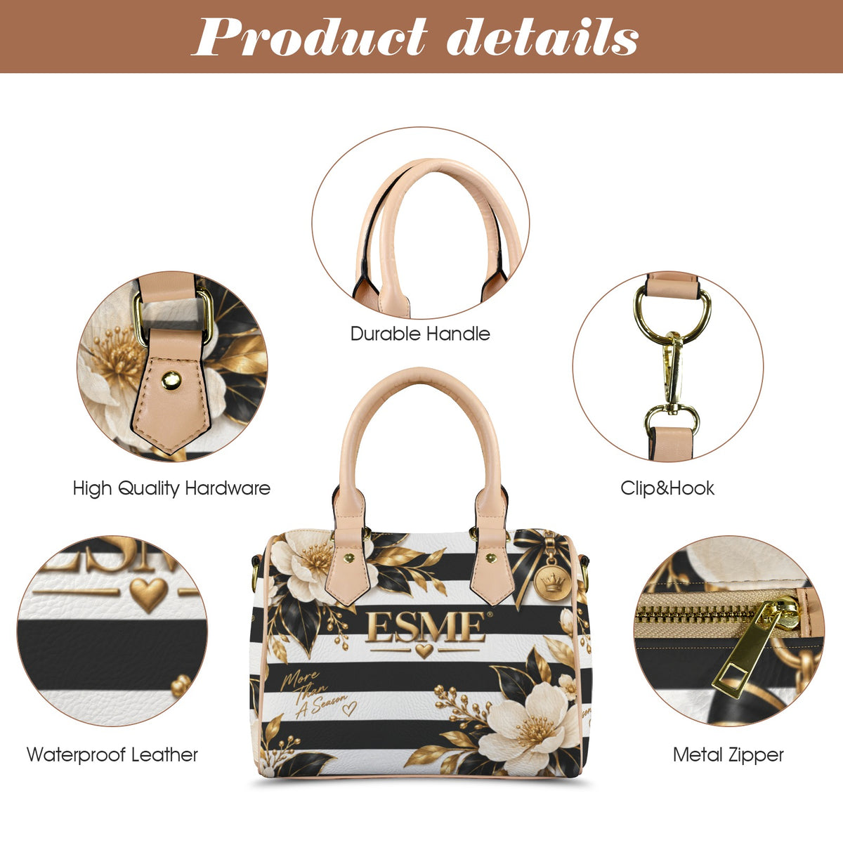 ESME Designer Bag Custom Handbag-Khaki Handle (Model 1746)