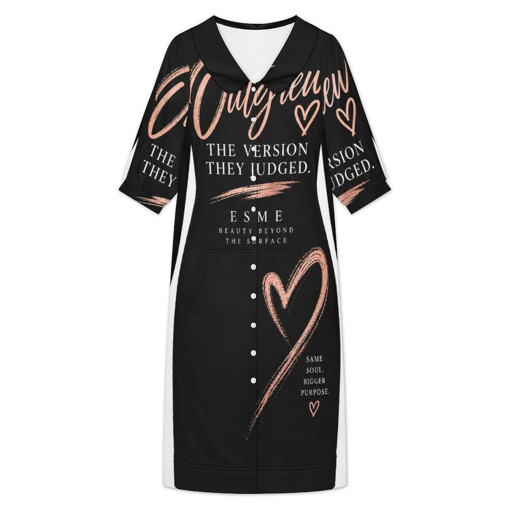 Design Women's Collar Side Slits Dress with Buttons