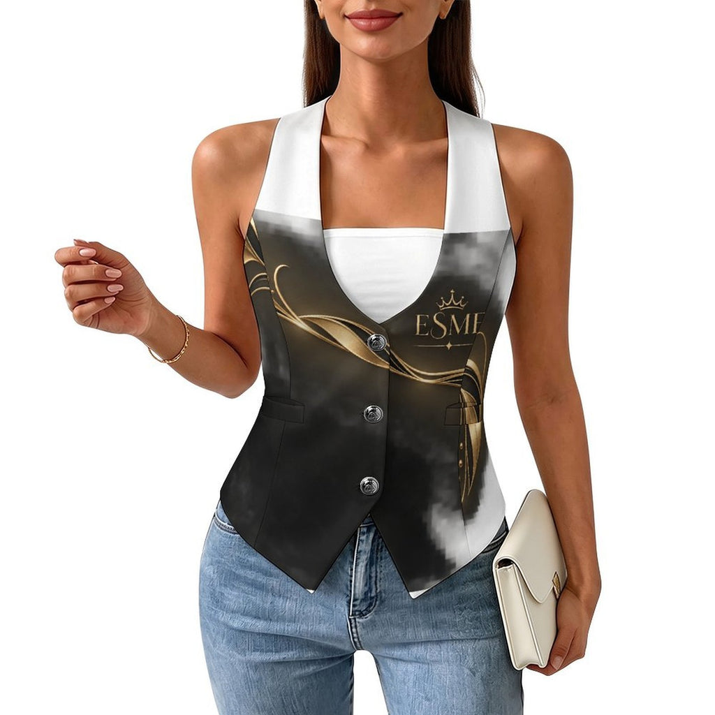 Design Women's Sleeveless Suit Vest with Buttons