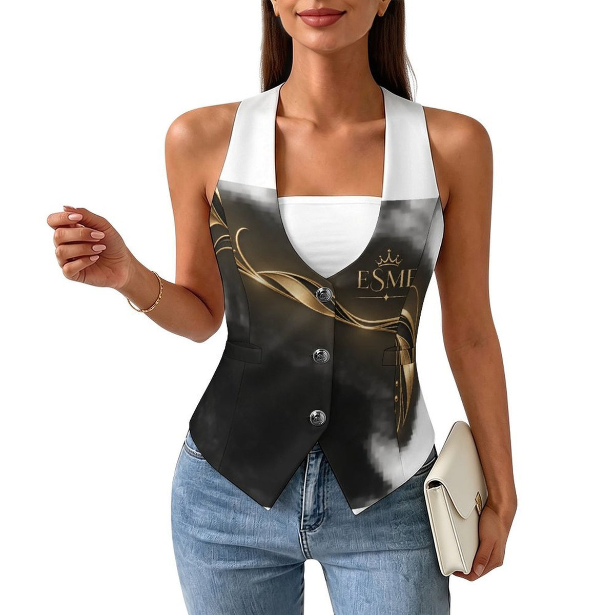 Design Women's Sleeveless Suit Vest with Buttons