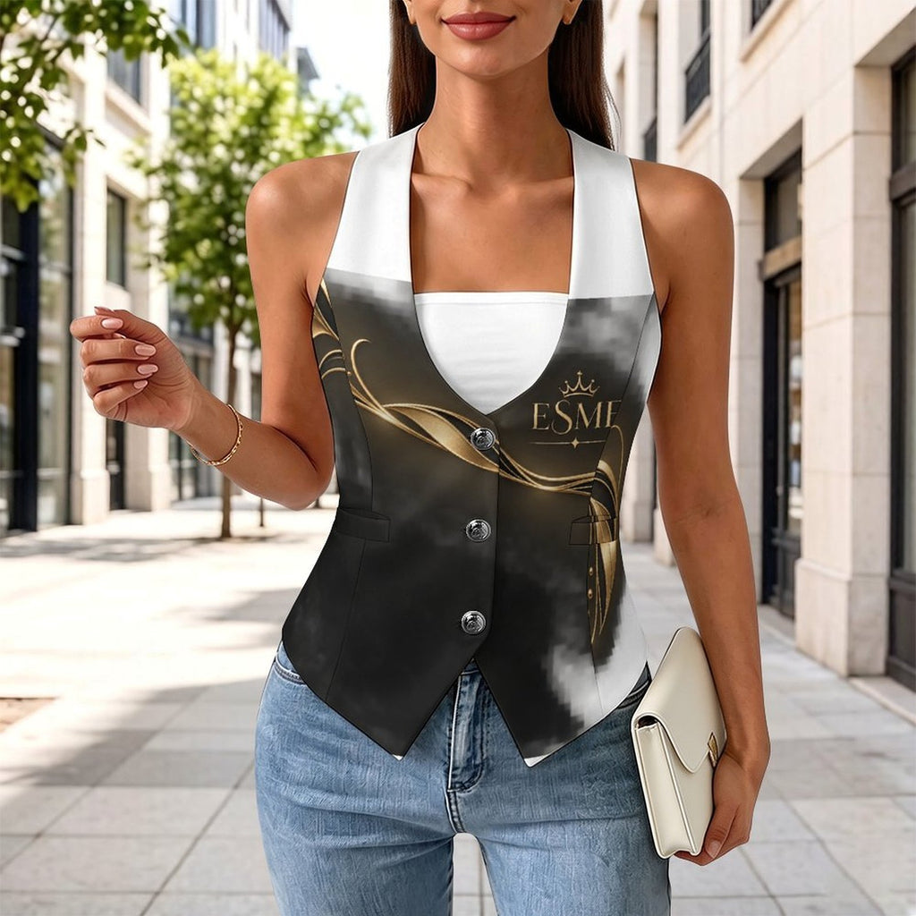 Design Women's Sleeveless Suit Vest with Buttons