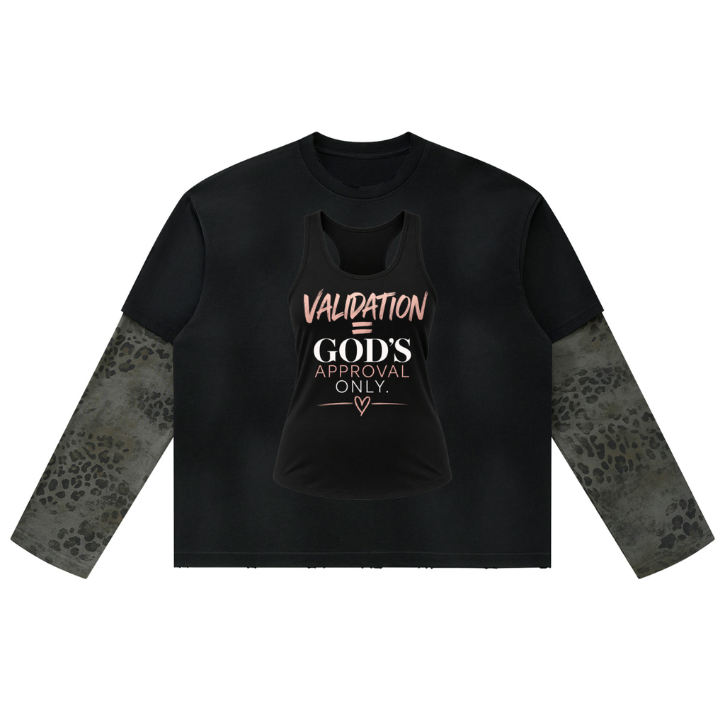 Unisex Vintage Wash Leopard Paneled Layer T-Shirt