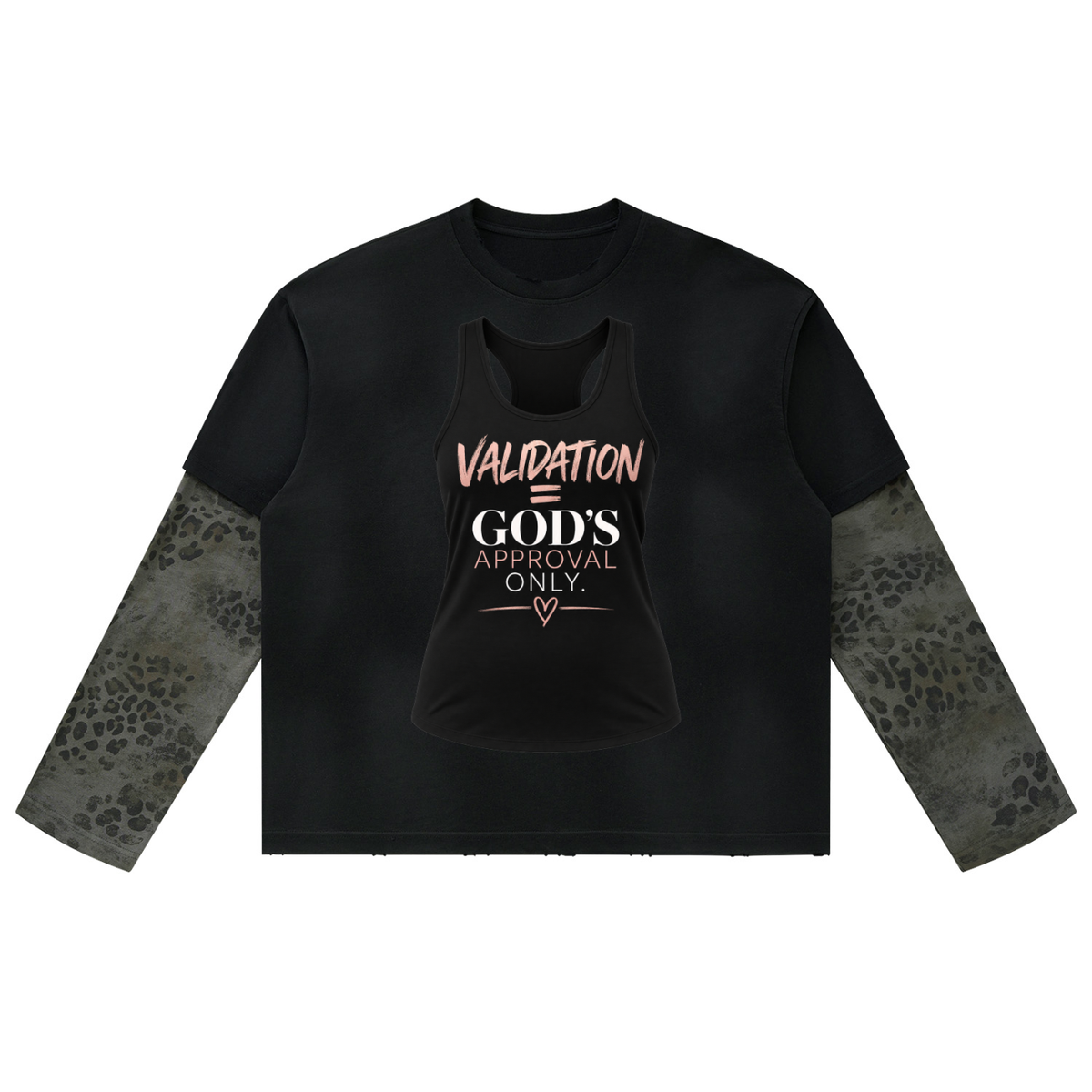 Unisex Vintage Wash Leopard Paneled Layer T-Shirt